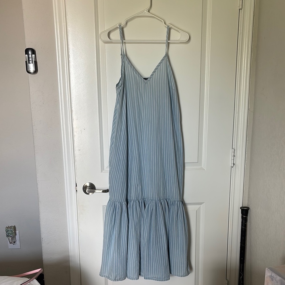 DKNY Blue & White Striped Sleeveless Dress